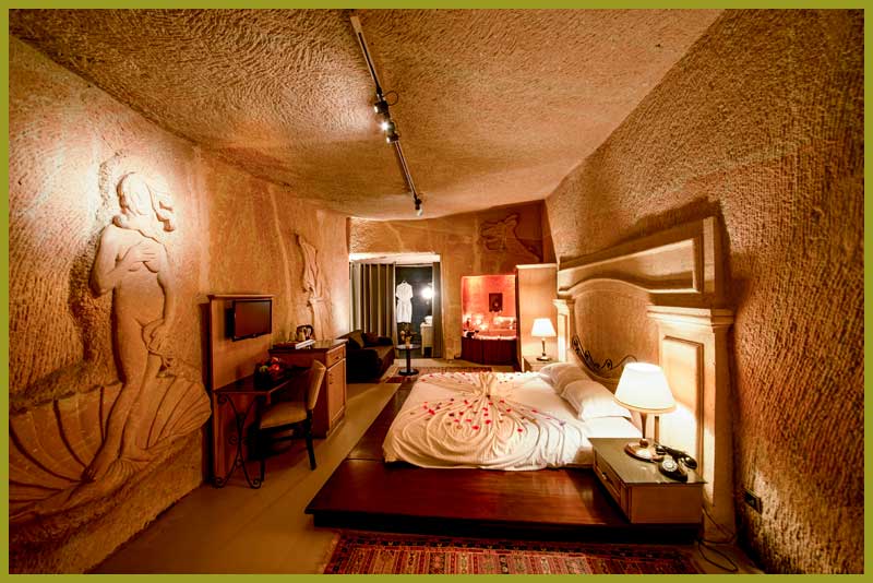 Superior Deluxe Mağara Oda Leda Kapadokya Balayı Odası Kaya Oyma Otel